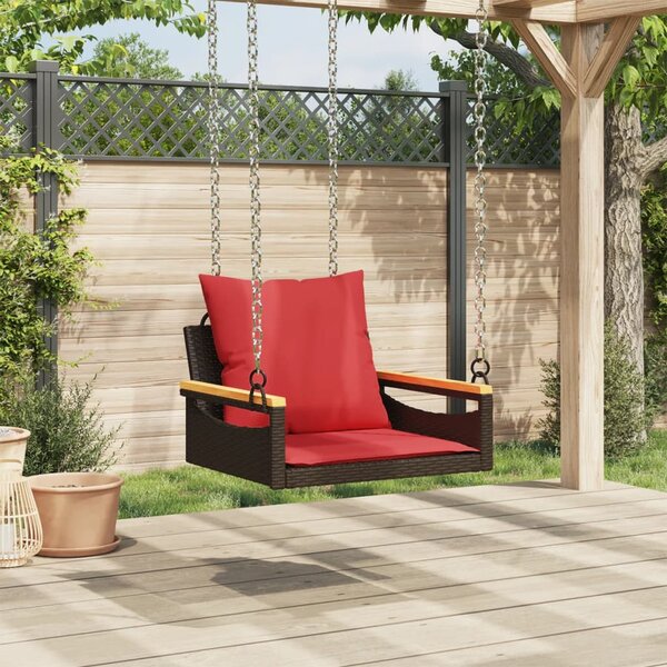 Barna polyrattan hintapad párnákkal 63 x 62 x 40 cm