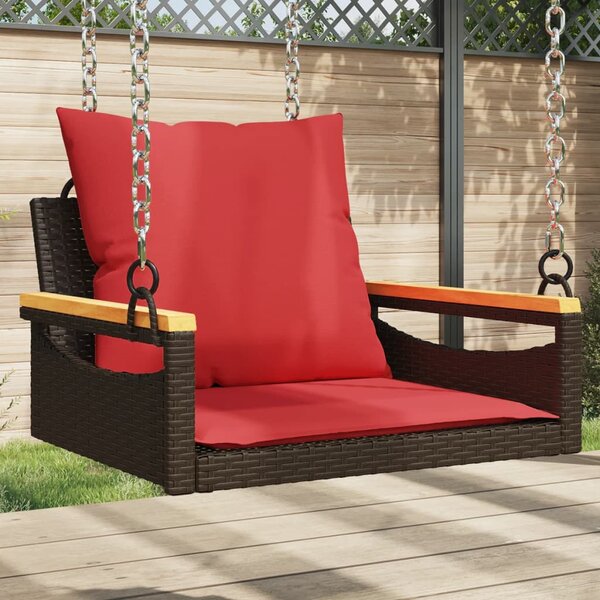 Barna polyrattan hintapad párnákkal 63 x 62 x 40 cm