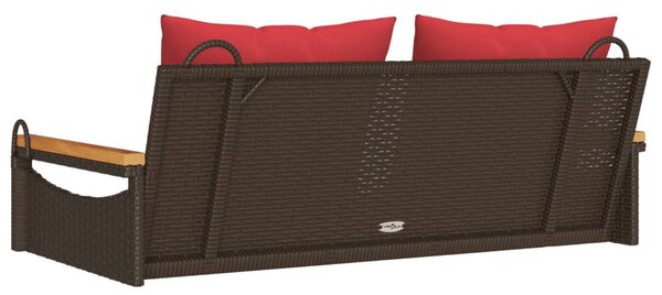 Barna polyrattan hintapad párnákkal 109 x 62 x 40 cm