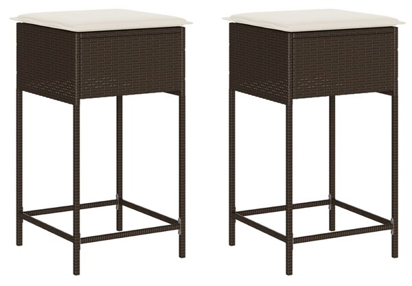 2 db barna polyrattan kerti bárszék párnával