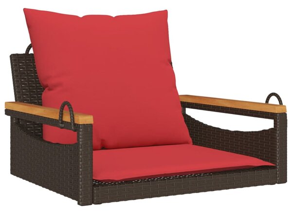 Barna polyrattan hintapad párnákkal 63 x 62 x 40 cm
