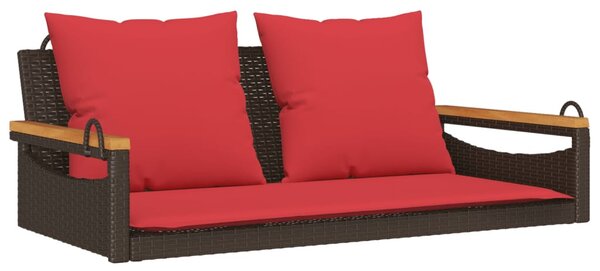 Barna polyrattan hintapad párnákkal 109 x 62 x 40 cm