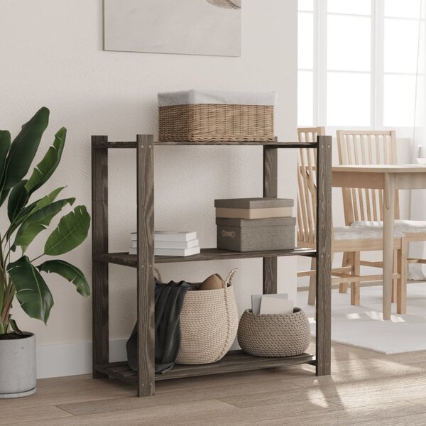 VidaXL 3 szintes szürke tömör fenyőfa tárolóállvány 80x38x90 cm