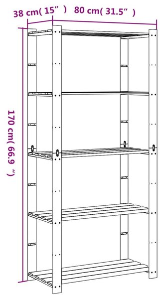 5 szintes barna tömör fenyőfa tárolóállvány 80 x 38 x 170 cm