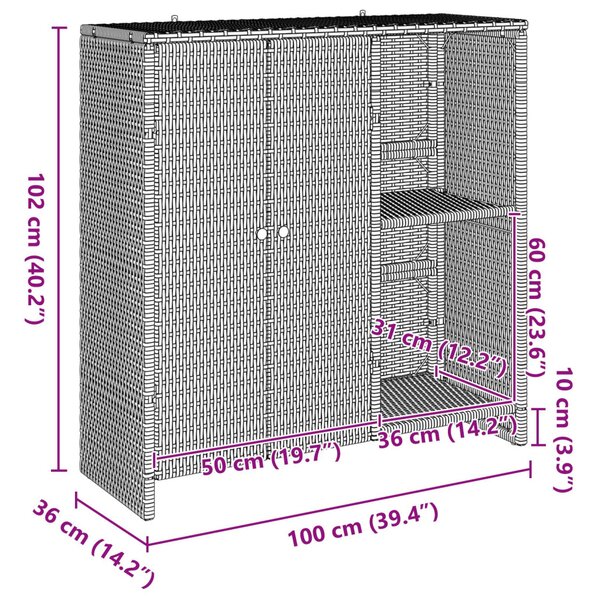 Tároló Szekrény Fekete 100x36x102 cm Rattan