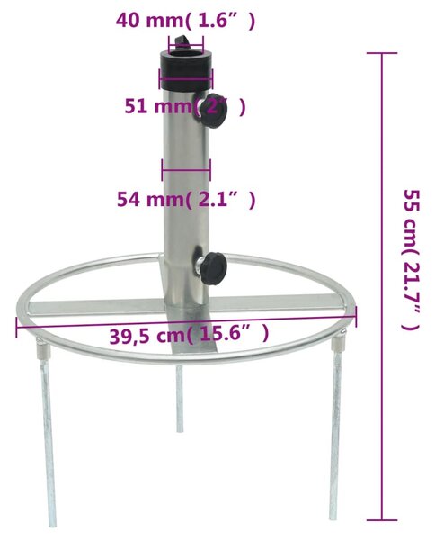 Ezüstszínű acél napernyőtalp földelt tüskékkel Ø38/48 mm