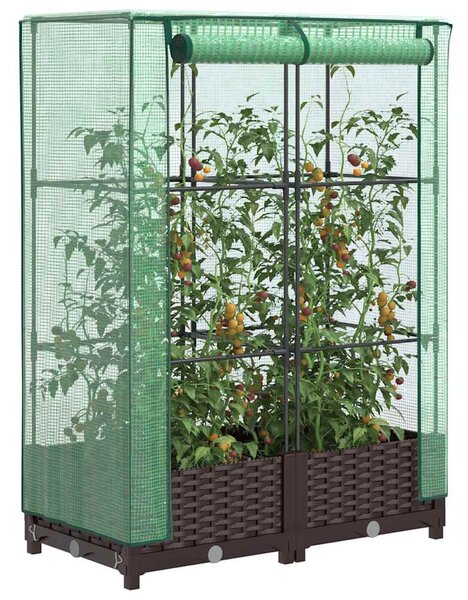 Rattan megjelenésű magaságyás melegháztakaróval 80x40x123 cm