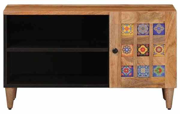 TV szekrény ajtóval Természetes 80 x 33 x 46 cm Tömör Mangófát