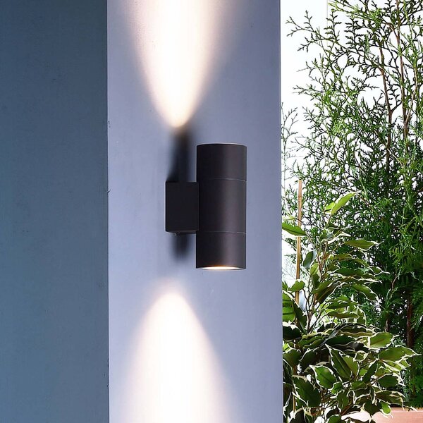 Deko-Light Külső fali lámpa Achernar 2 izzós, felfelé/lefelé irányítható, feketésszürke, dimmelhető, Fekete, Alumínium, Modern