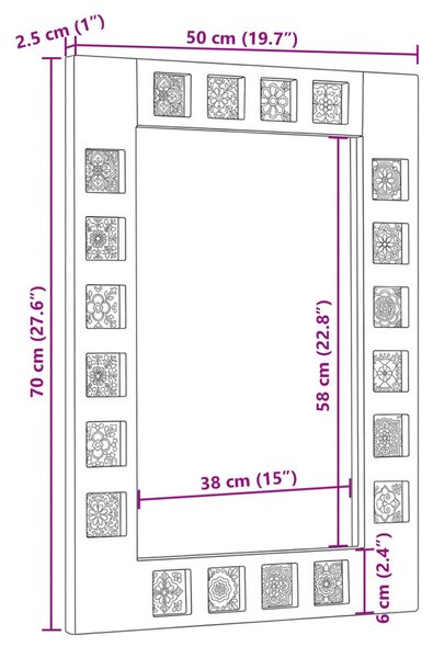 Fürdőszobai tükör Természetes 50 x 70 x 3 cm Tömör Mangófát