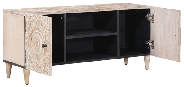 TV szekrény tárolóval Fehér 105 x 33,5 x 46 cm Tömör Mangófát