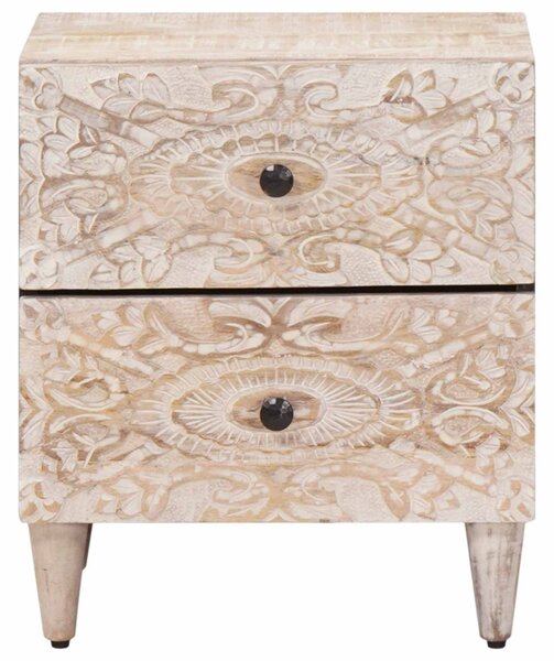 Éjjeliszekrény 2 pcs Fehér 40 x 33,5 x 46 cm Tömör Mangófát