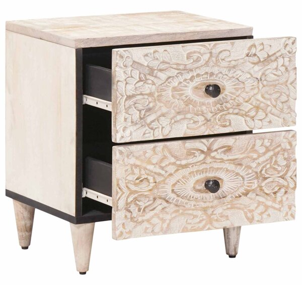 Éjjeliszekrény 2 pcs Fehér 40 x 33,5 x 46 cm Tömör Mangófát
