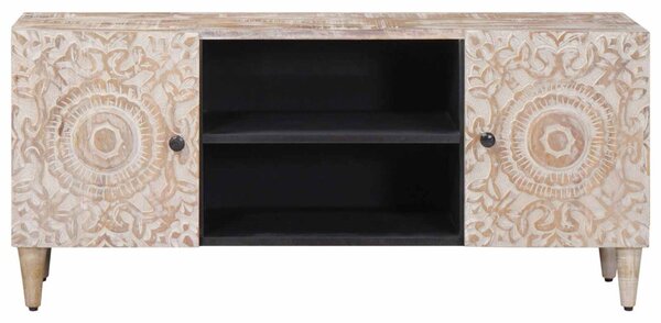 TV szekrény tárolóval Fehér 105 x 33,5 x 46 cm Tömör Mangófát