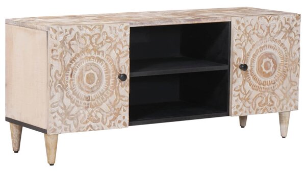TV szekrény tárolóval Fehér 105 x 33,5 x 46 cm Tömör Mangófát