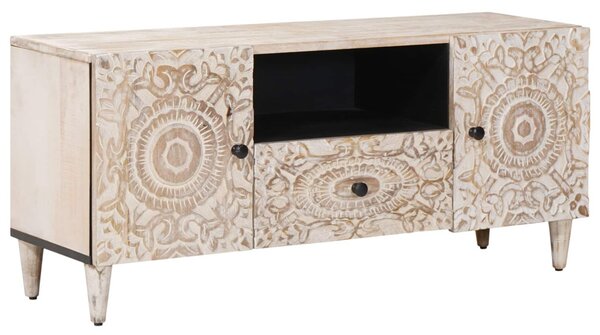 TV szekrény fiókkal Fehér 105 x 33,5 x 46 cm Tömör Mangófát