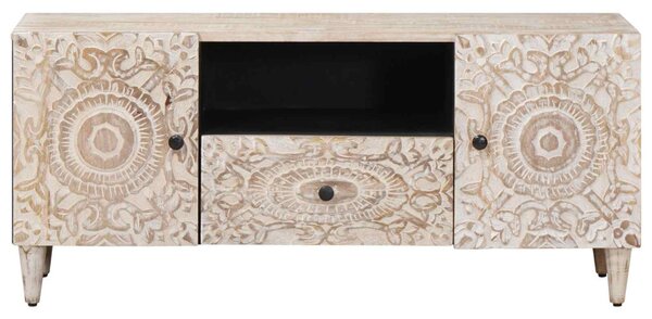 TV szekrény fiókkal Fehér 105 x 33,5 x 46 cm Tömör Mangófát