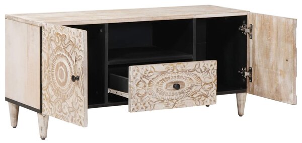 TV szekrény fiókkal Fehér 105 x 33,5 x 46 cm Tömör Mangófát