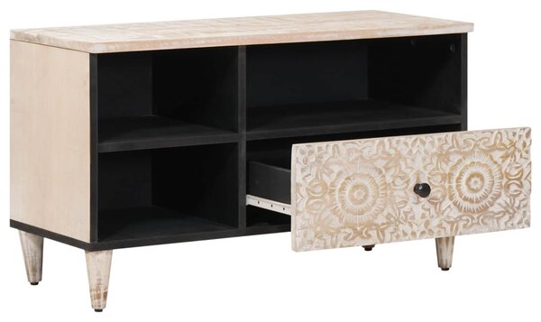 TV szekrény fiókkal Fehér 80 x 33,5 x 46 cm Tömör Mangófát