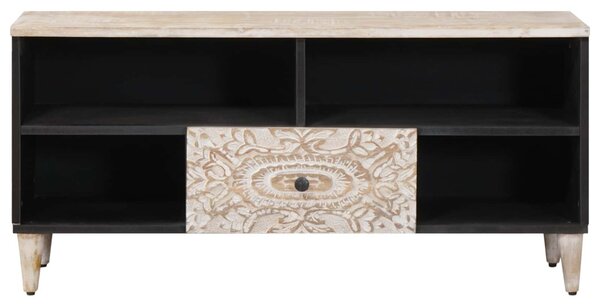 TV szekrény fiókkal Fehér 100 x 33,5 x 46 cm Tömör Mangófát