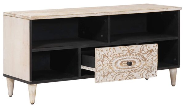 TV szekrény fiókkal Fehér 100 x 33,5 x 46 cm Tömör Mangófát