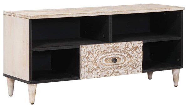TV szekrény fiókkal Fehér 100 x 33,5 x 46 cm Tömör Mangófát