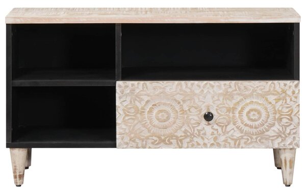 TV szekrény fiókkal Fehér 80 x 33,5 x 46 cm Tömör Mangófát