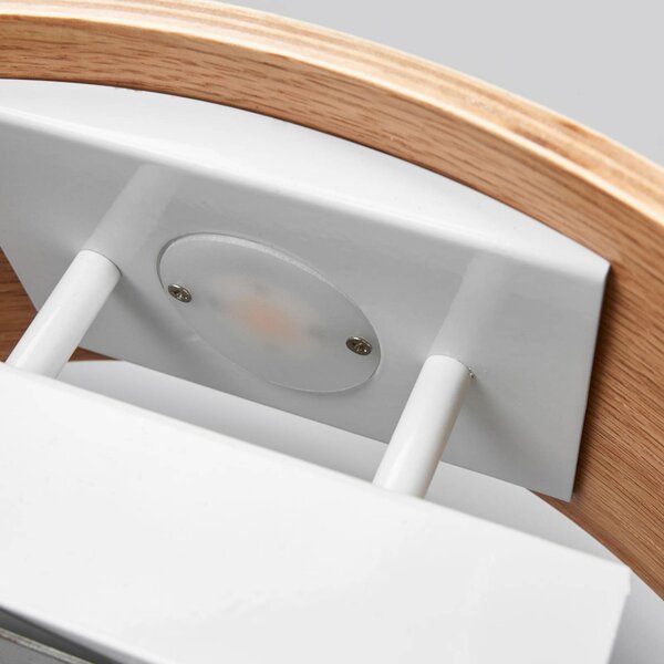 Lindby LED fali lámpa Rafailia, szélesség 33cm, fa, 3,000K, Sötét fa, Nappali / Étkező, Fa, Vidéki otthon / Rusztikus