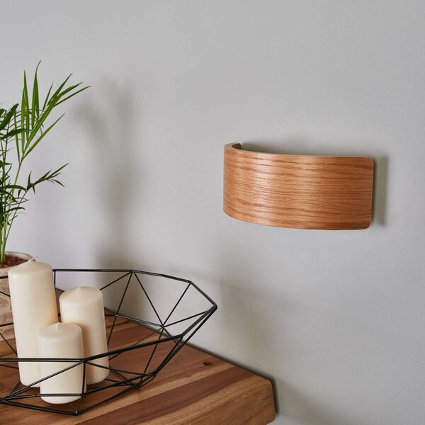 Lindby LED fali lámpa Rafailia, szélesség 23cm, fa, 3,000 K, Sötét fa, Nappali / Étkező, Fa, Modern