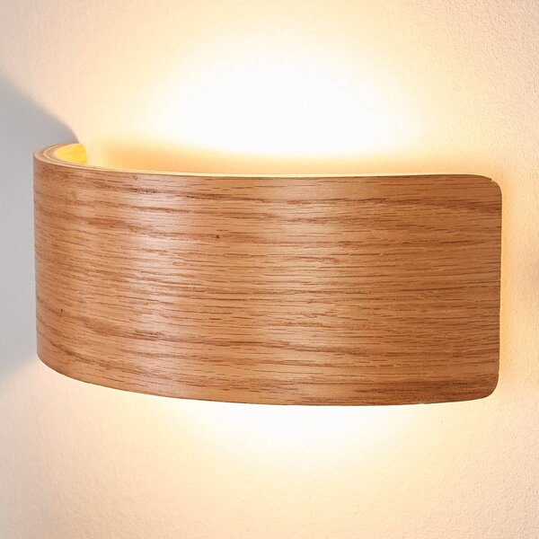 Lindby LED fali lámpa Rafailia, szélesség 23cm, fa, 3,000 K, Sötét fa, Nappali / Étkező, Fa, Modern