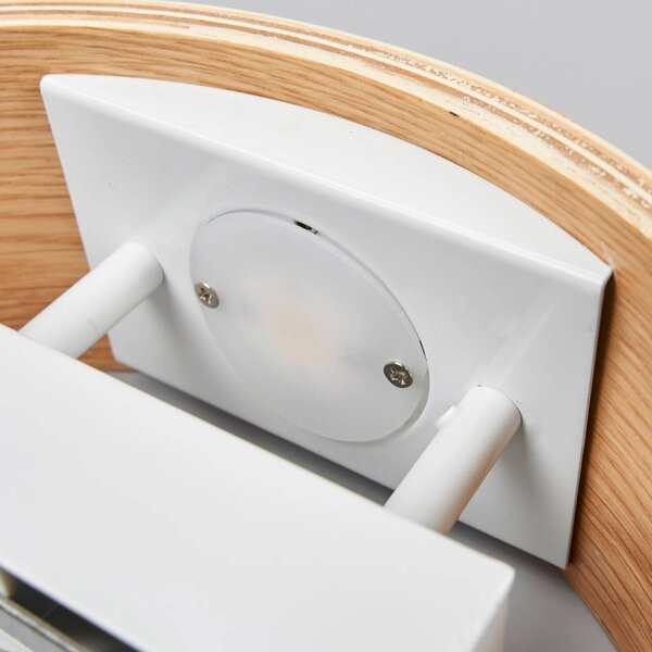 Lindby LED fali lámpa Rafailia, szélesség 23cm, fa, 3,000 K, Sötét fa, Nappali / Étkező, Fa, Modern