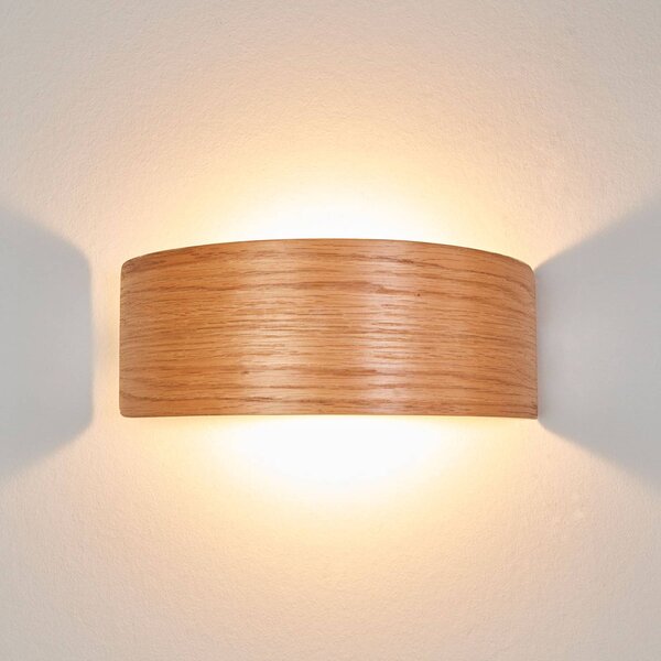 Lindby LED fali lámpa Rafailia, szélesség 23cm, fa, 3,000 K, Sötét fa, Nappali / Étkező, Fa, Modern
