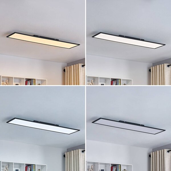 Lindby LED panel Lamin, fekete, 120cm, CCT, dimmelhető, távirányítós, dimmelhető, Fekete, Nappali / Étkező, Modern