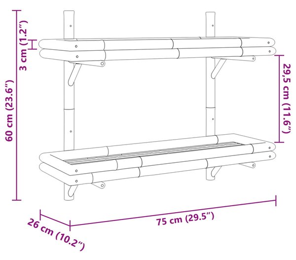 Falpolc polcokkal tárolóval Barna 75 x 26 x 60 cm bambusz