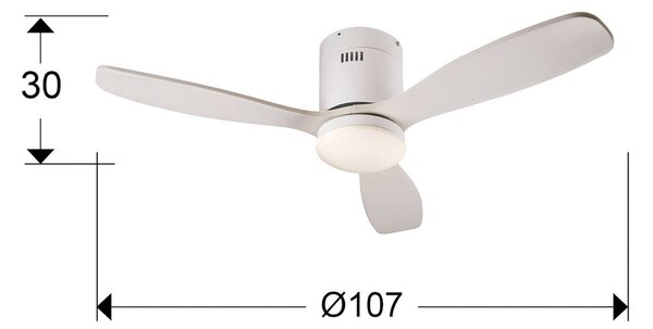 Schuller Valencia LED mennyezeti ventilátor Siroco Mini, DC, csendes, fehér, CCT, dimmelhető, Fehér / opál, Nappali / Étkező, Fa, Modern