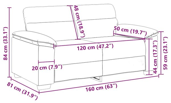 Kétszemélyes kapucsínó stílusú műbőr kanapé 160x81x84 cm