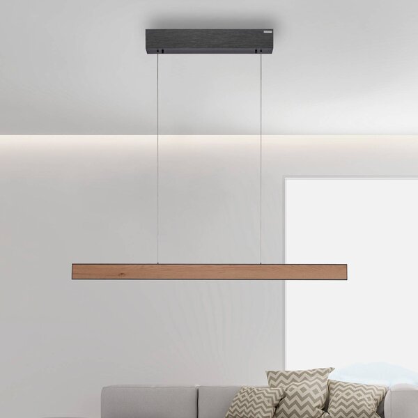 PURE LED függő világítás E-Motion, tölgy/fekete gyöngyház, CCT, dimmelhető, Világos fa, Nappali / Étkező, Alumínium, Modern