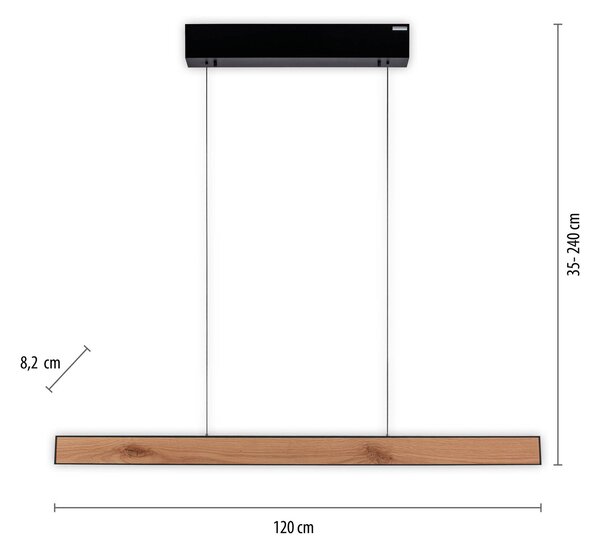 PURE LED függő világítás E-Motion, tölgy/fekete gyöngyház, CCT, dimmelhető, Világos fa, Nappali / Étkező, Alumínium, Modern