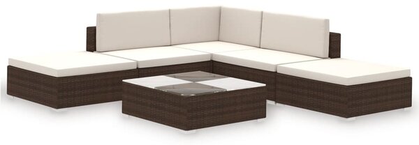 6-részes barna polyrattan kerti bútorszett párnákkal