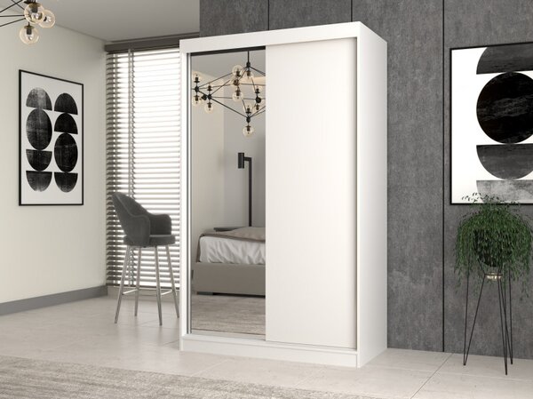 Aldabra IGA 120 A/B tolóajtós gardróbszekrény 120x61x200, 1 tükörrel / sima, fehér