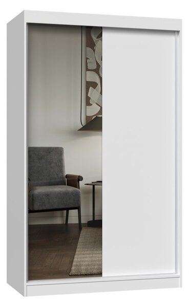 Aldabra IGA 120 A/B tolóajtós gardróbszekrény 120x61x200, 1 tükörrel / sima, fehér