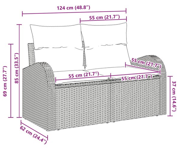 VidaXL Kerti kanapé Barna 124 x 62 x 85 cm polirattan