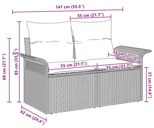 VidaXL Kerti kanapé párnával 141 x 62 x 69 cm polirattan