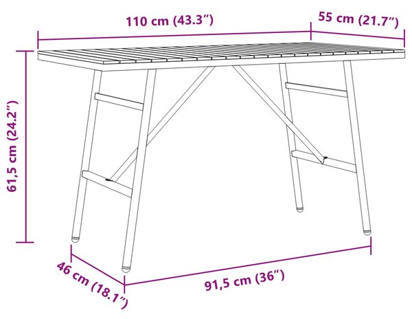 Étkezőasztal - Fekete, 110x55x62 cm, Tömör akácfából