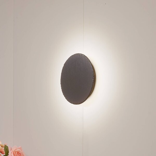 Lindby Peetu LED fali lámpa, Ø 25 cm, pala, fényerőszabályozó, dimmelhető, Alu / szürke / cink, Nappali / Étkező, Kő, Modern