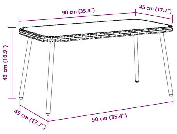Fekete Dohányzóasztal 90x45x42 cm Polirattan