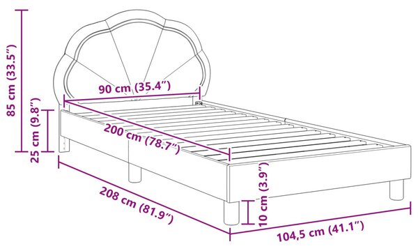 Gyerekágy kerettel fejtámlával Tengeri Zöld 90 x 200 cm Bársony