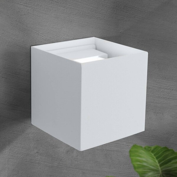 ORION LED kültéri fali világítás Cube, fehér, fém, 10 cm, fel/le, Fehér / opál, Alumínium, Modern