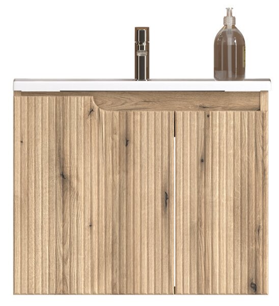 Piramida EURIDIKA fali fürdőszobabútor - műmárvány mosdóval -2 ajtós - PINO TÖLGY - 65 x 48 x 53 cm