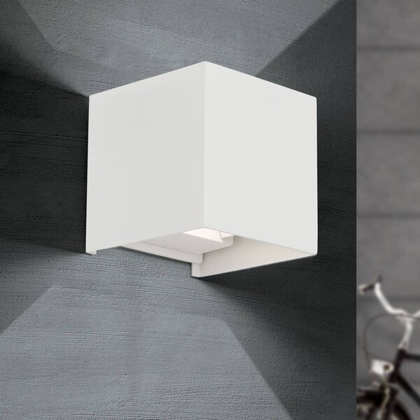 ORION LED kültéri fali világítás Cube, fehér, fém, 10 cm, fel/le, Fehér / opál, Alumínium, Modern